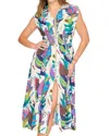 Style Usa Leaf Print Collared Midi Dress In Green In Multi