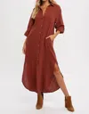 Style Usa Maxi Gauze Shirt Dress In Brick In Multi