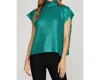 Style Usa Metallic Foiled Sweater Top In Emerald In Gold