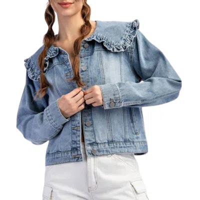 Style Usa Mineral Washed Sailor Collar Denim Jacket