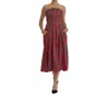 Style Usa Plaid Strapless Midi Dress In Red In Red