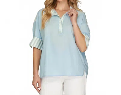 Style Usa Prep Oversized Top In Light Blue In Multi