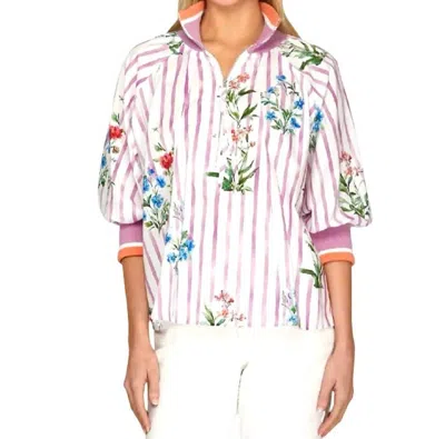 Style Usa Printed Half Zip Top In Violet Multi