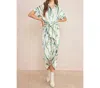 Style Usa Printed Satin Button Down Midi Dress In Olive Combo