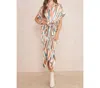 Style Usa Printed Satin Button Down Midi Dress In Teal Combo