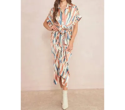 Style Usa Printed Satin Button Down Midi Dress In Teal Combo