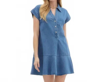 Style Usa Ruffle Hem Denim Mini Dress In Blue