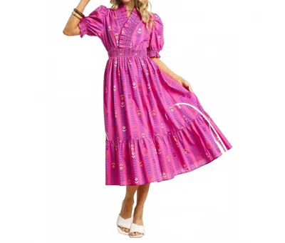 Style Usa Ruffle Smocked Midi Dress In Pink