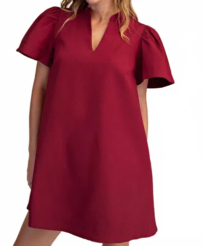 Style Usa Ruffle V-neck Mini Dress In Burgundy In Red