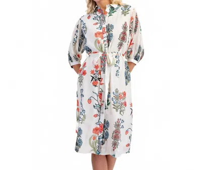 Style Usa Sofia Floral Print Shirt Dress In White