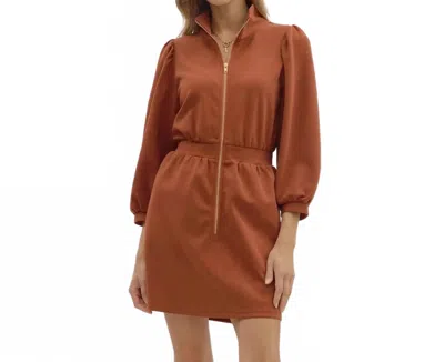 Style Usa Solid Puff Sleeve Mini Dress In Brown