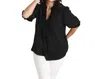 Style Usa Split Neck Boxy Cut Top - Plus In Black In Black