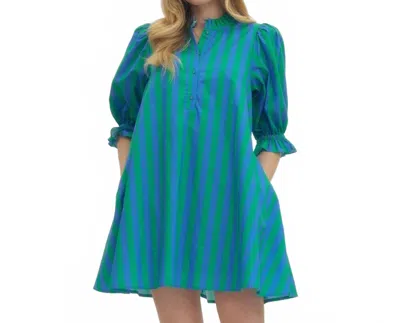 Style Usa Striped Puff Sleeve Mini Dress In Green