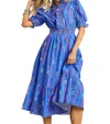Style Usa Vibrant Ruffle Smocked Midi Dress In Blue In Multi