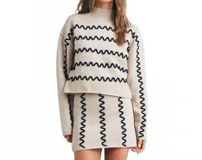 Style Usa Wavy Stripe Turtleneck Sweater In Oat / Black In Neutral