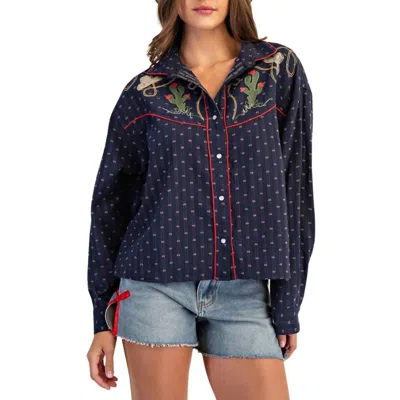 Style Usa Western Embroidered Shirt In Navy In Multi