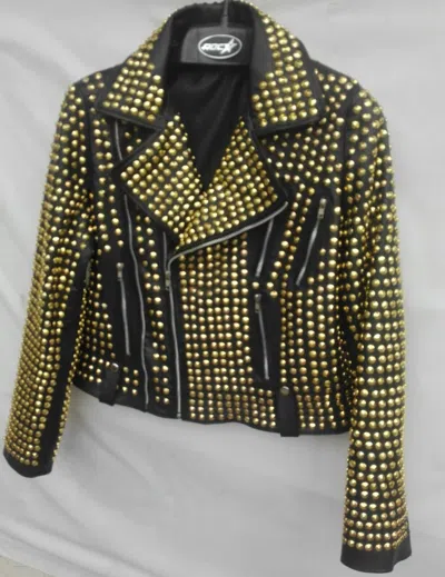 Pre-owned Style Women's Brando  With Golden Studded Black Colour Leather Jacket