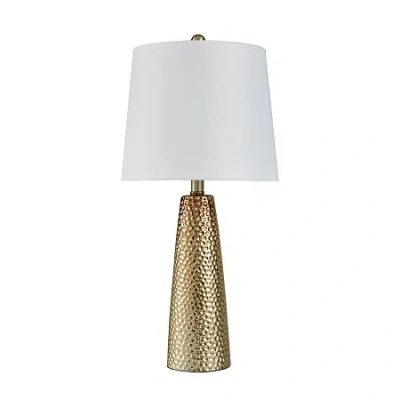Stylecraft Christy Golden Copper With Brussels White Shade Ceramic Table Lamp In Brown