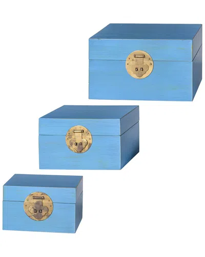 Stylecraft Dann Foley Set Of 3 Chinese-style Wooden Keep Boxes In Blue