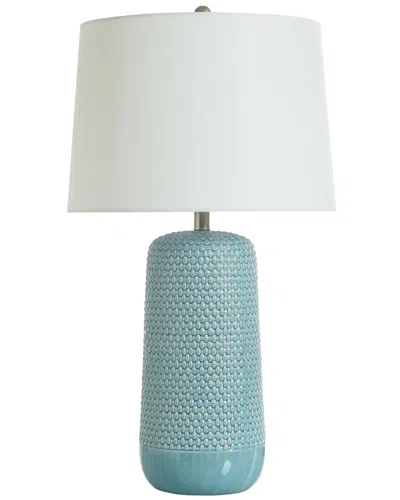 Stylecraft Galey Woven Wicker Textured Design Table Lamp In Blue