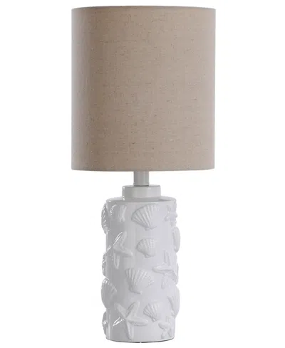 Stylecraft Home Collection 21" Seashell Coastal Motif Fabric Shade Table Lamp In White