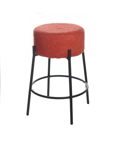 Stylecraft Home Collection 26" Soloist Boucle Upholstered Minimalist Counter Stool In Tangerine