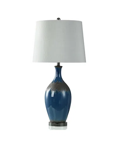 Stylecraft Home Collection 35" Bowie Two Tone Matte And Glaze Base Table Lamp In Blue Glazed,matte Brown,black Nickel