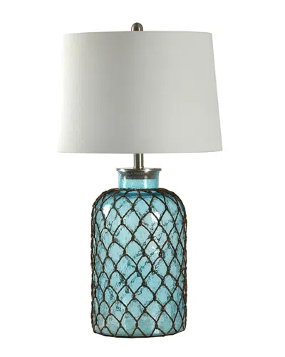 Stylecraft Montego Bay Seeded Glass & Netting Table Lamp In Blue