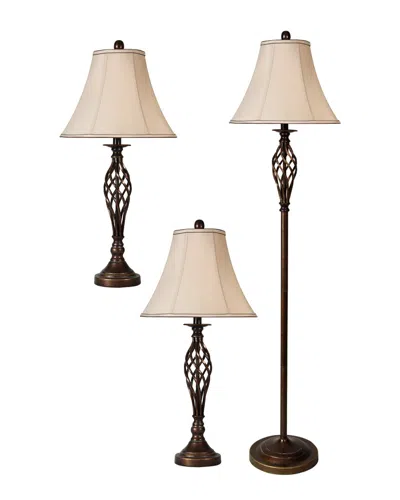 Stylecraft Set Of 3 Lamps In Brown