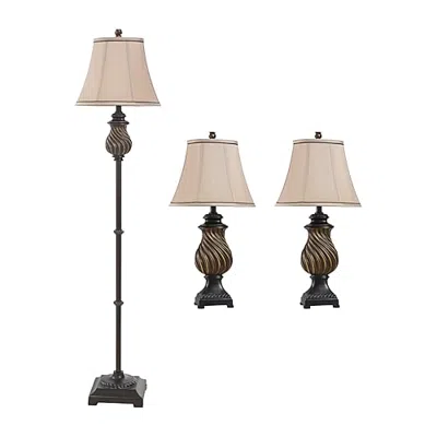 Stylecraft Toffee 3 Piece. Lamp Set In Brown