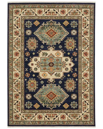 Stylehaven Lakeview Tribal Medallions Fringed Edge Wool-blend Area Rug In Navy