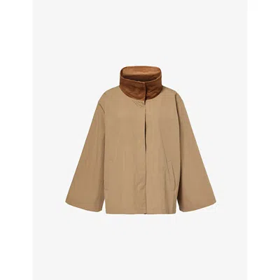 Stylein Womens Army Green Salerno Funnel-neck Cotton-blend Jacket In Brown