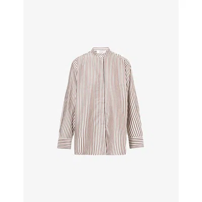 Stylein Womens Brown Mandria Pinstripe Woven Shirt