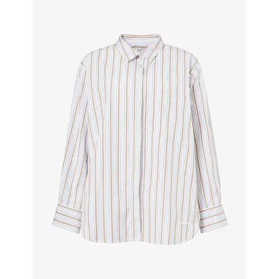 Stylein Womens Jansell Striped Button-up Cotton Shirt Taupe Stripe In Purple