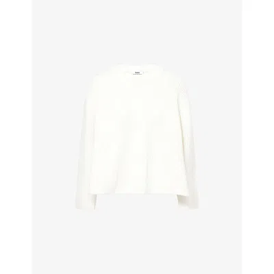 Stylein Womens White Abella Round-neck Cotton Jumper