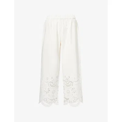 Stylein Womens White Jamie Embroidered Cotton-blend Trousers Xs In Animal Print