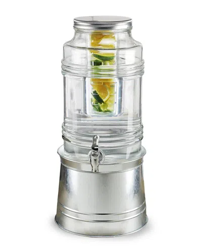 Stylesetter Bungalow Beverage Dispenser With Ice Insert, Fruit Infuser, And Galvanized Base 2.4 Gal In Clear