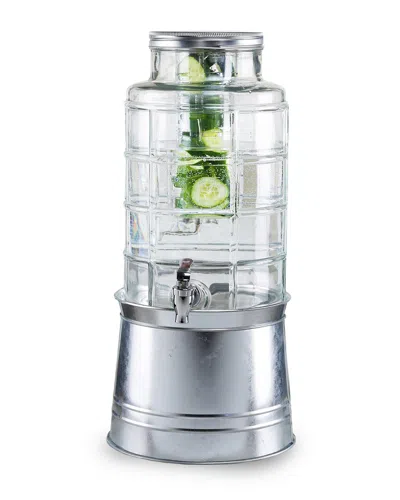 Stylesetter Patchwork Beverage Dispenser With Ice Insert, Fruit Infuser, And Galvanized Base 2.4 Gal In Clear