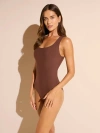 Stylest Daysculpt Sleeveless Square Neck Snapped Top In Brown