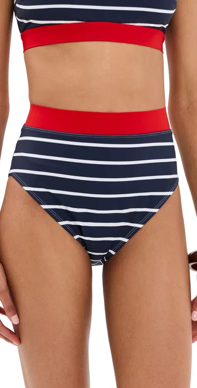 Stylest Dreamsculpt High Bikini Bottoms Navy/blanc Stripe In Blue