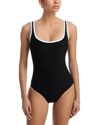 Stylest Dreamsculpt Piped Square Neck Tank One Piece Swimsuit In Black