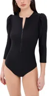 Stylest Sculpting Puff-sleeve Rash Guard In Caviar