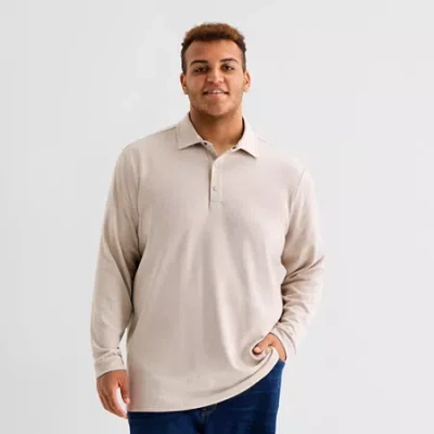 Stylus Big And Tall Mens Regular Fit Long Sleeve Polo Shirt In Sand