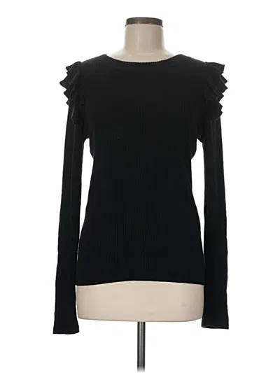Pre-owned Stylus Long Sleeve Top Black Ruffles Neckline Tops