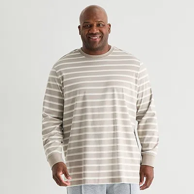 Stylus Mens Crew Neck Long Sleeve Big And Tall T-shirt In Beige