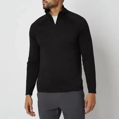 Stylus Mens Mock Neck Long Sleeve Quarter-zip Pullover In Black