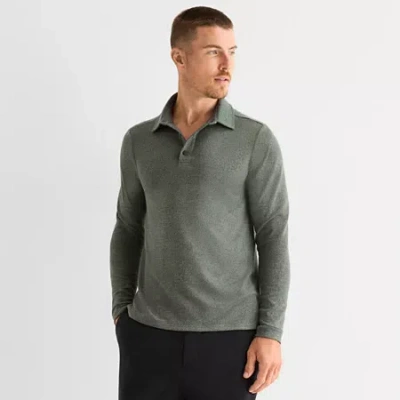 Stylus Mens Regular Fit Long Sleeve Polo Shirt In Green