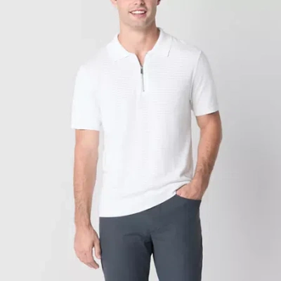 Stylus Mens Short Sleeve 1/4 Zip Pullover Sweater Polo In White