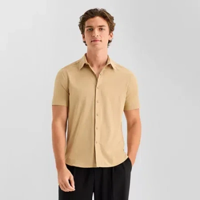 Stylus Mens Short Sleeve Button-down Shirt In Brown