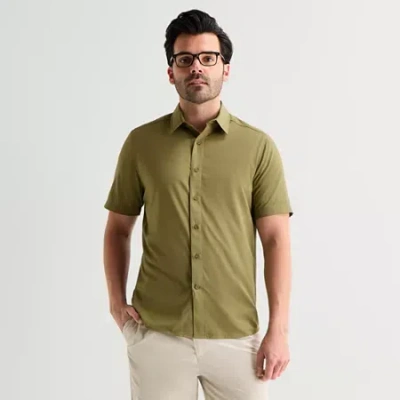 Stylus Mens Short Sleeve Button-down Shirt In Green